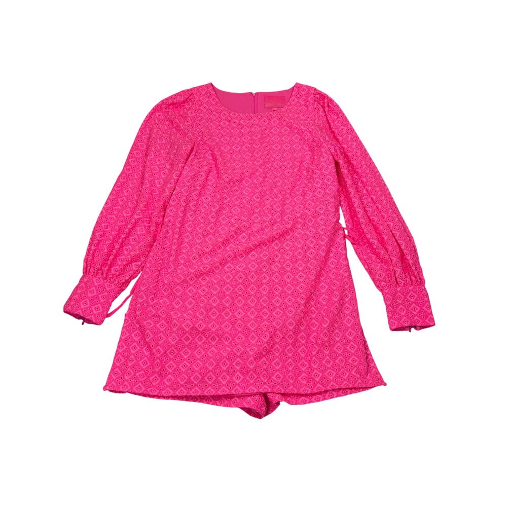 Lilly Pulitzer Aisha hot pink eyelet long sleeve mini romper dress Size 4 resort